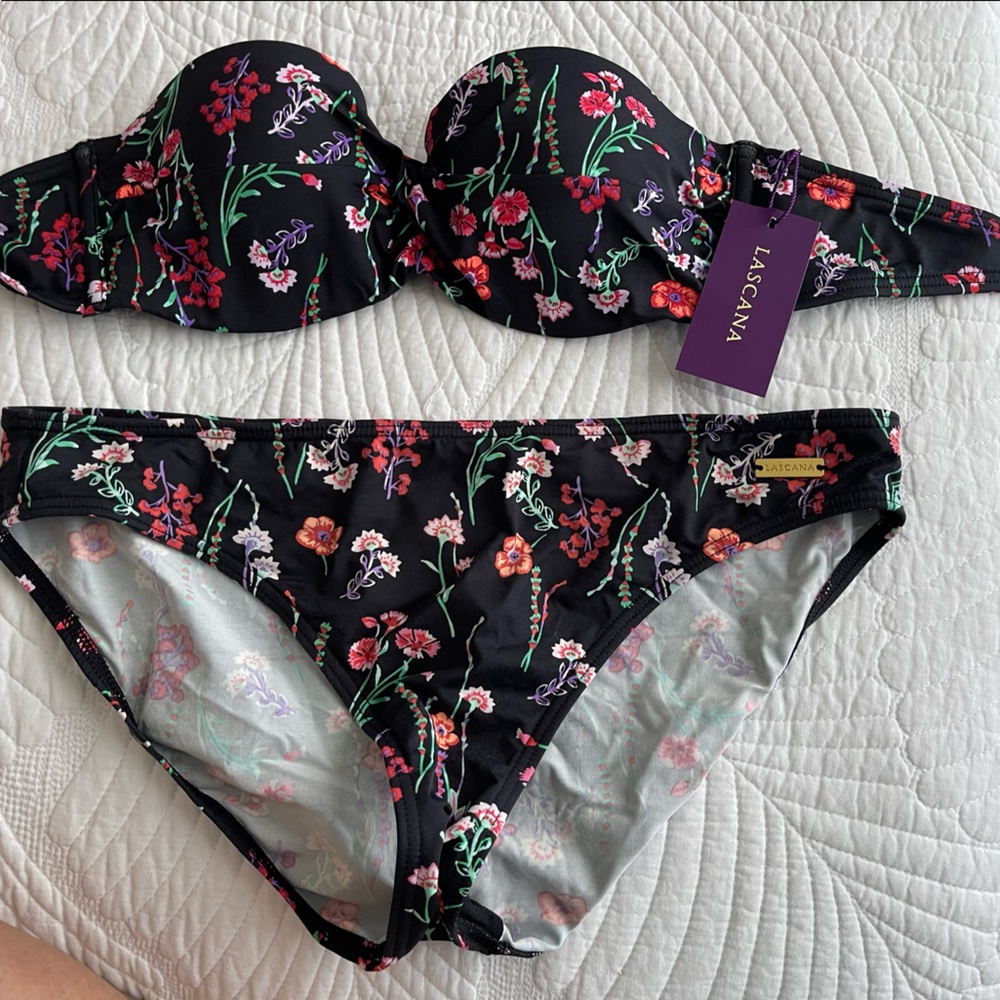 NBW Lascana black with floral bikini.